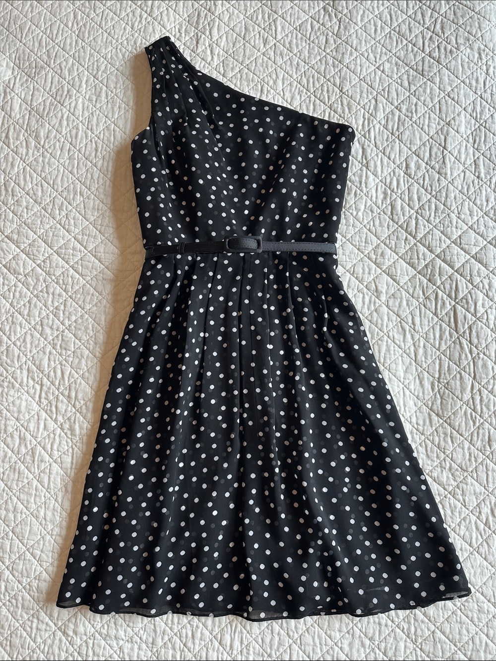 White House Black Market One-Shoulder Black Polka Dot Dress